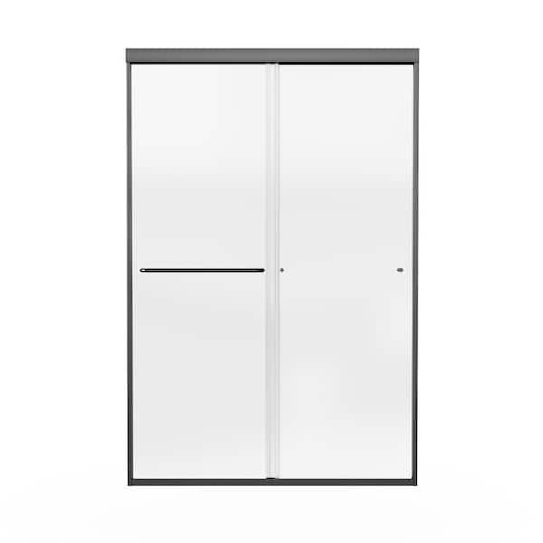 WELLFOR 48 in. W x 72 in. H Sliding Framed Shower Door in Matte Black with 1/4 in. (6 mm) Clear Glass