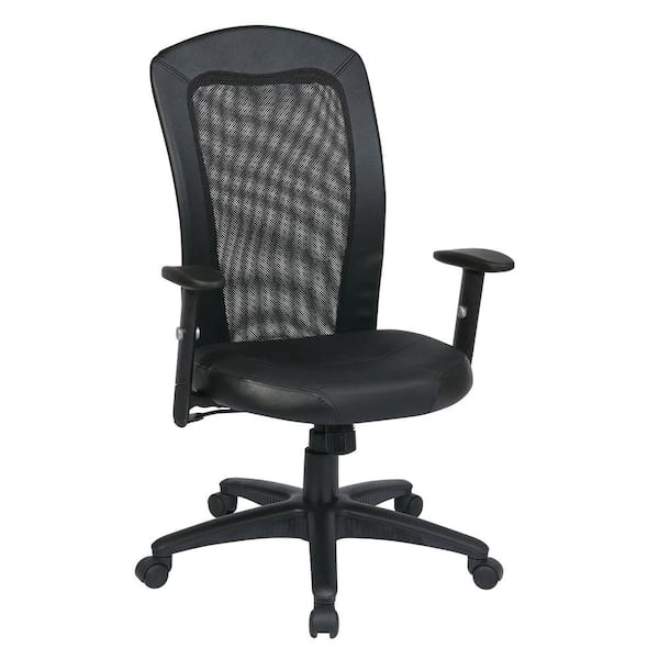 Work Smart Screen Back and Leather Seat Office Chair in Black