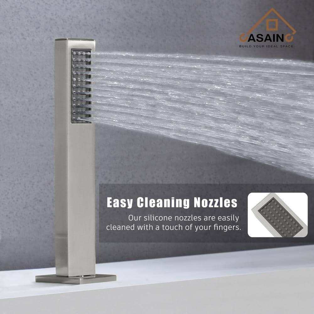 Brushed Nickel 5-Hole Deck Mounted Tub Faucet with Hand Shower