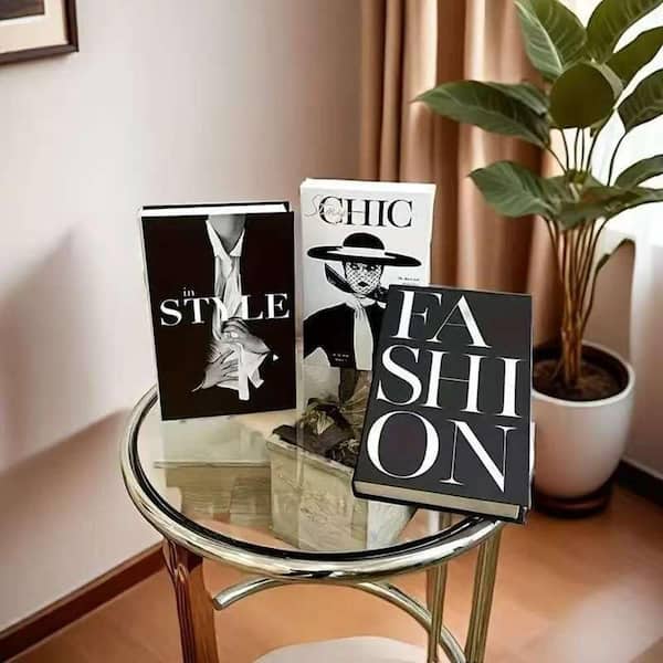3-Piece Decorative Fashion Book Set, Black White Faux Books, Home