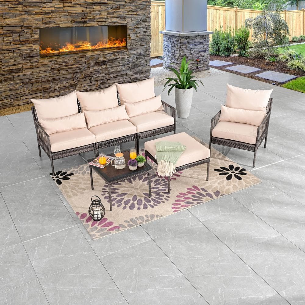 Patio Festival 6Piece Wicker Outdoor Conversation Set with Beige