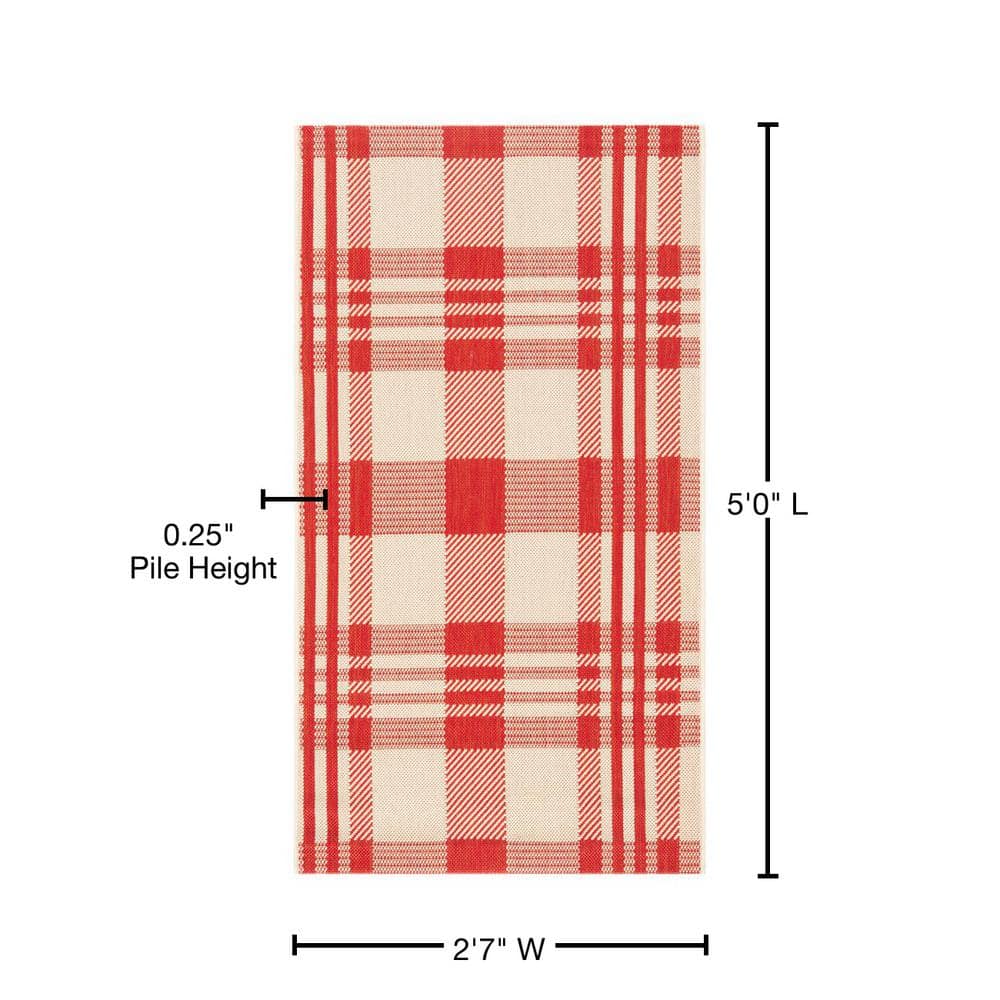 Courtyard Chic Red/Bone Rectangular Easy-Care Area Rug, 2'7" x 5'