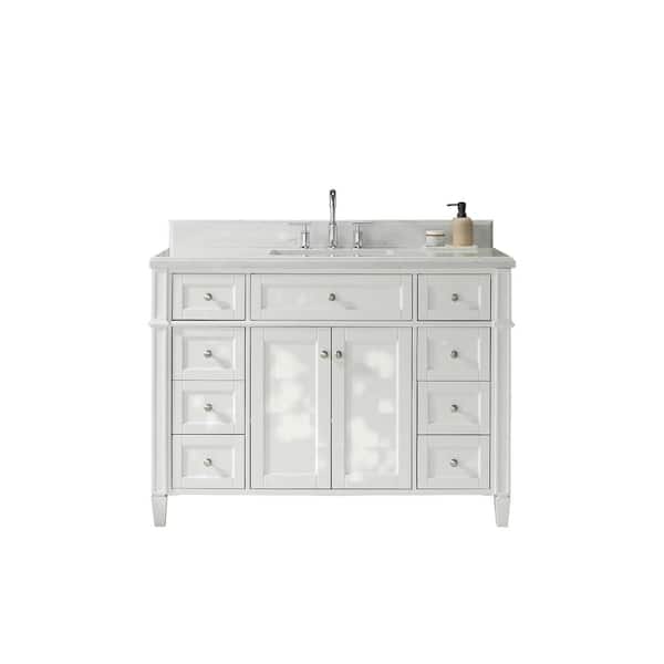 ANGELES HOME 48 in. Solid Wood White Bath Vanity with Carrara White Cultured Marble Top, Soft-Closing, Assembled
