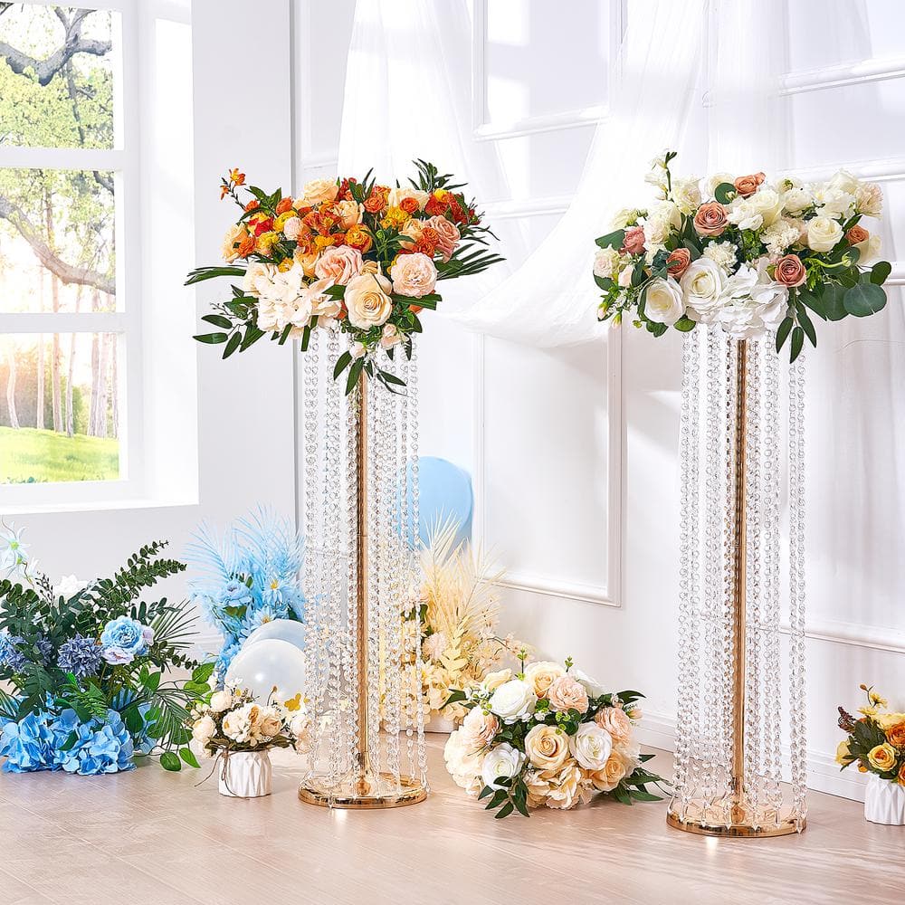 Luxurious French Gold Crystal Wedding Flower Stand Set