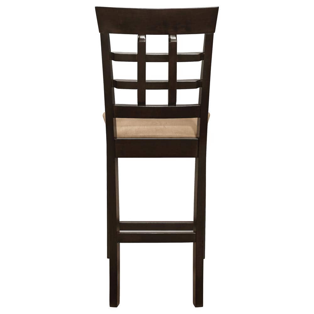 Cappuccino Wood Grid Back Bar Stools with Cream Cushions, Set of 2