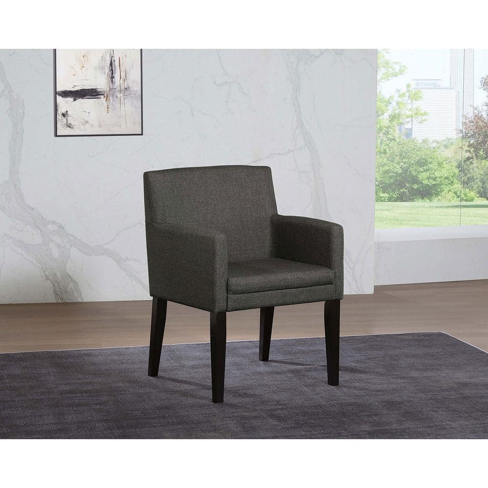 Charcoal Gray Upholstered Arm Chair with Black Wood Legs, Set of 2