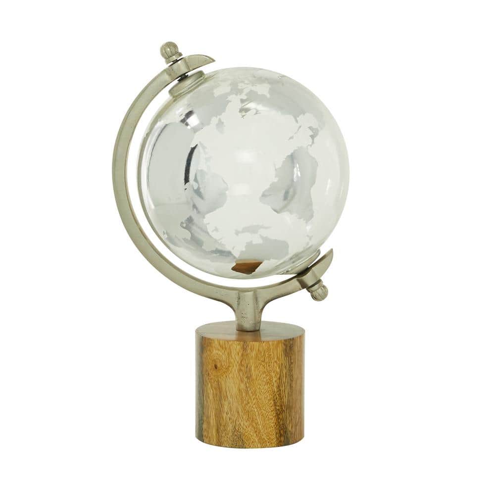 Elegant Silver Abstract Globe 8" x 15" with Mango Wood Base