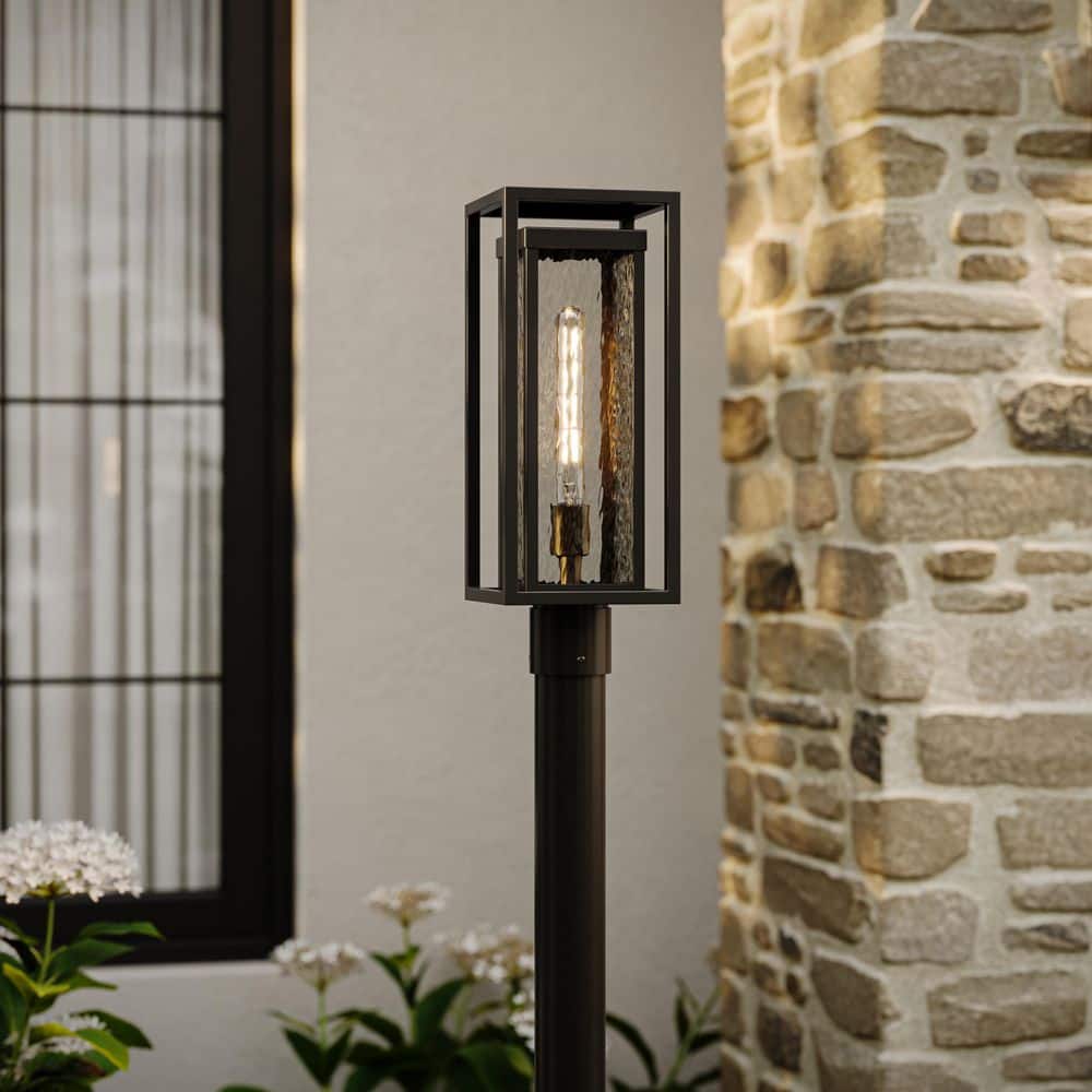 Shaw 19 in. 1-Light Aluminum Outdoor Post Light with Clear Water Glass in Textured Black price history on PriceWatchPro