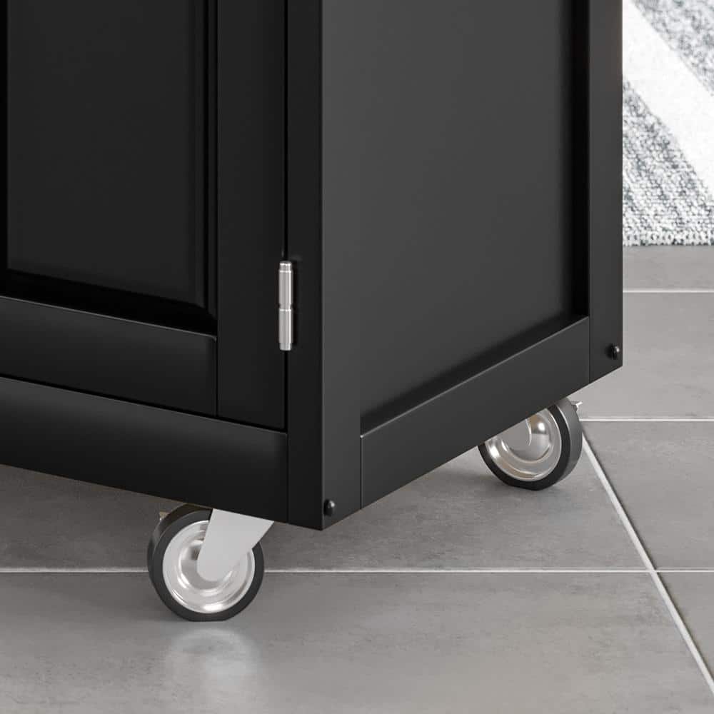 Black Granite Top Kitchen Cart with Storage and Spice Rack
