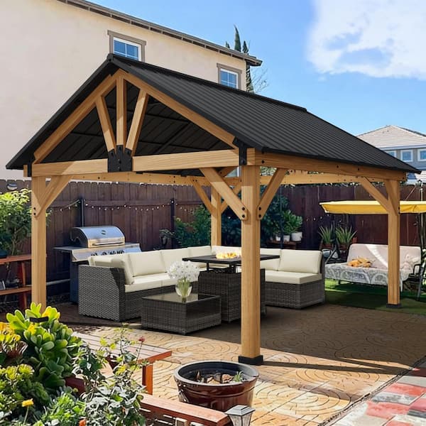 PremDwell 11 ft. x 13 ft. Cedar Wood Hardtop Outdoor Gazebo with