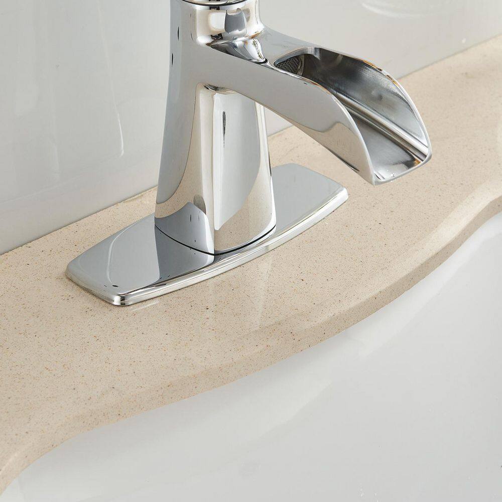 Brushed Chrome Single Handle Bathroom Faucet with Drain Assembly