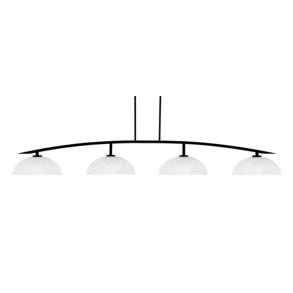 Siena 4-Light Matte Black Billiard Light with 13 in. Clear Ribbed Glass Sha