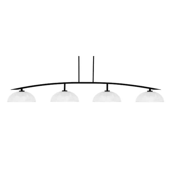 Unbranded Siena 4-Light Matte Black Billiard Light with 13 in. Clear Ribbed Glass Shades, no bulbs included