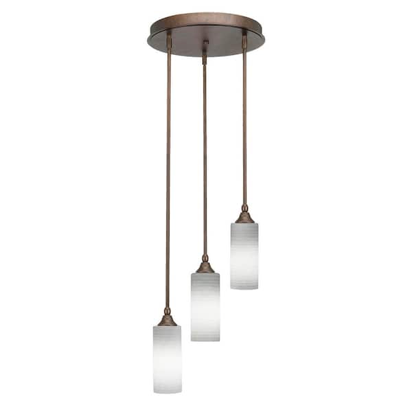 Unbranded Villa 60-Watt 14.25 in. 3 Light Bronze Stem Pendant Light with 4 in. White Matrix Glass Shade No bulbs included