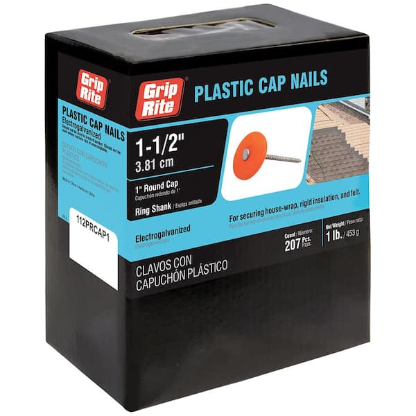 Grip-Rite #12 x 1-1/2 in. Plastic Round Cap Roofing Nails (1 lb.-Pack)