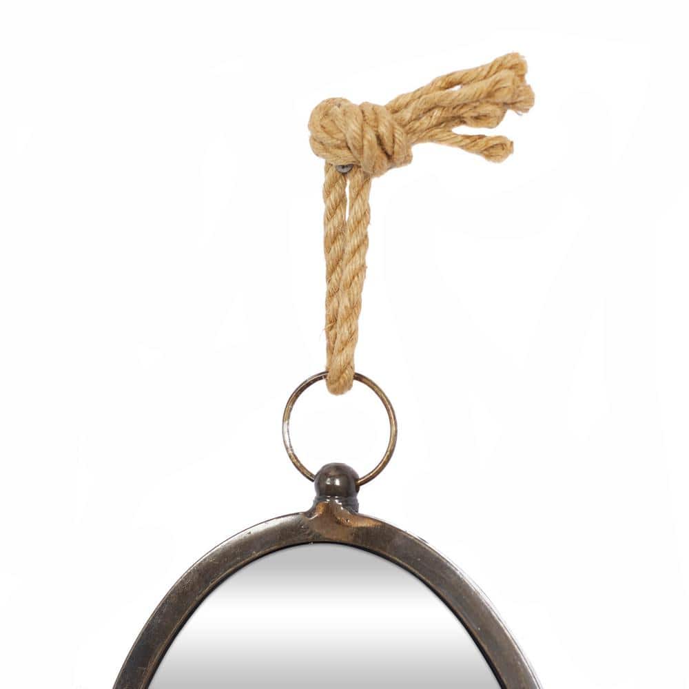 Gray Metal Round and Oval Wall Mirrors with Rope Hangers, Set of 5