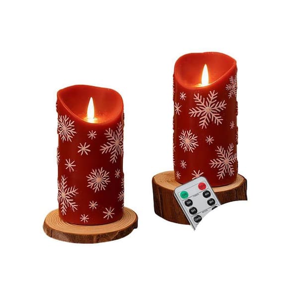 Red Embossed Snowflake Real Wax LED Candles-Flameless Flickering