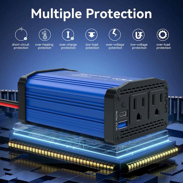 Lukyamzn 300-Watt Car Power Inverter Series with 12V to 110V AC Outlets, USB-C and USB-A Ports for Fast Charging, Compact Design