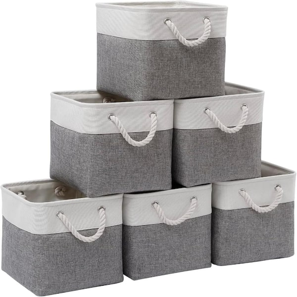 11 in. H x 10.5 in. W x 10.5 in. D  White/Gray Fabric Cube Storage Bin with Handles, Pack of 6
