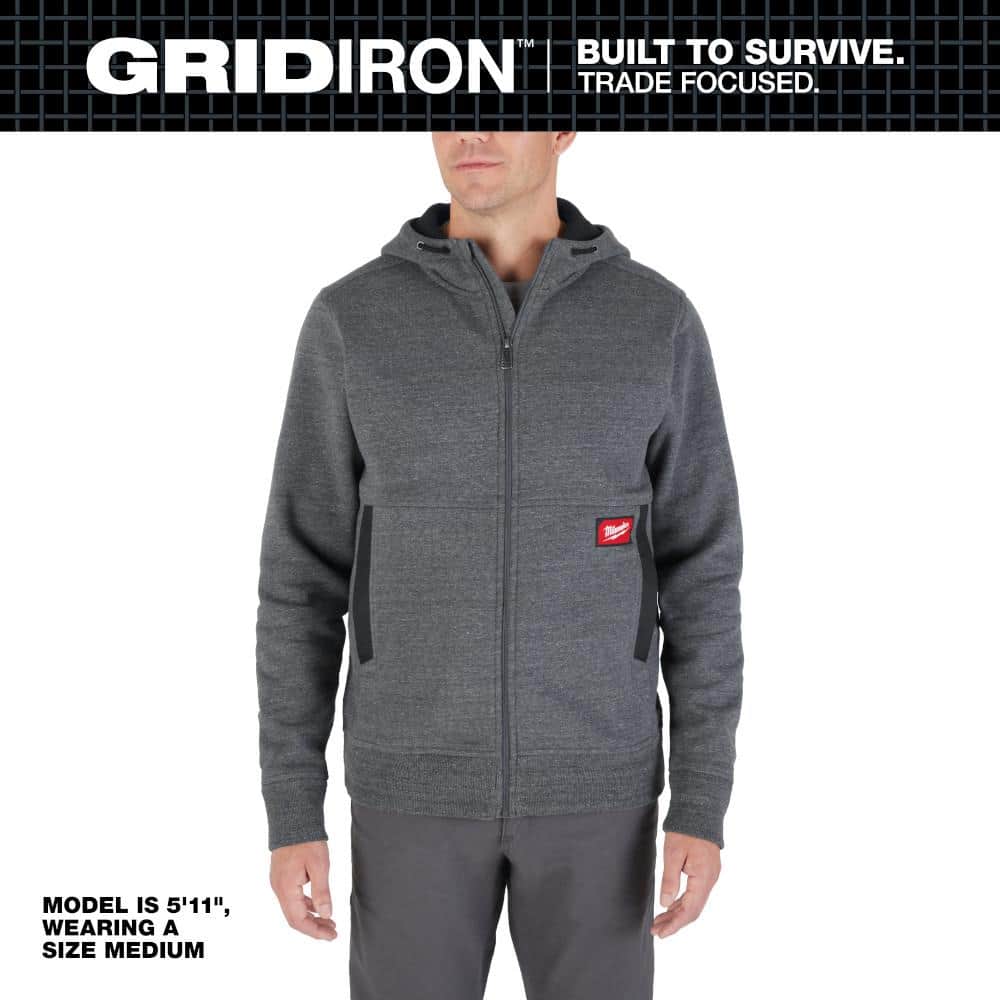 Milwaukee Men's Medium Gray GRIDIRON Full-Zip Hoodie M250G-M - The