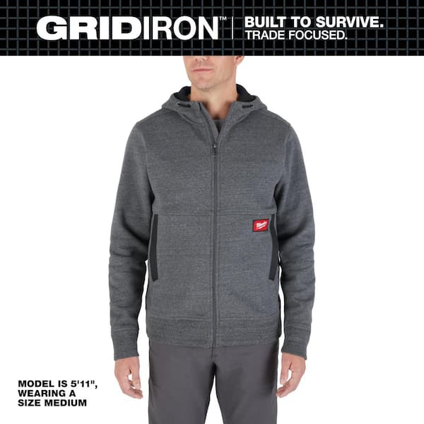 Milwaukee Men's X-Large Gray GRIDIRON Full-Zip Hoodie M250G-XL