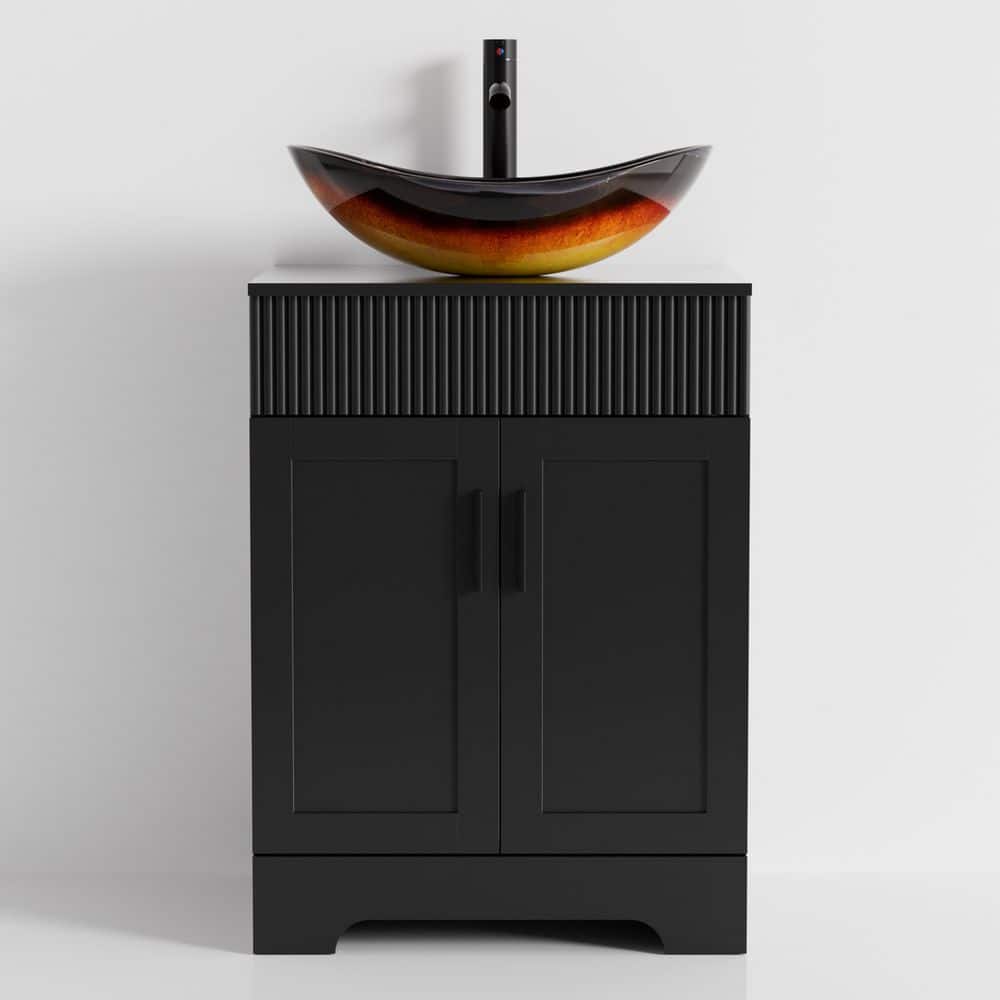 24 in. W x 20 in. D x 32 in. H Single Sink Black Bath Vanity with Brown Oval Glass Vessel Sink Top price history on PriceWatchPro
