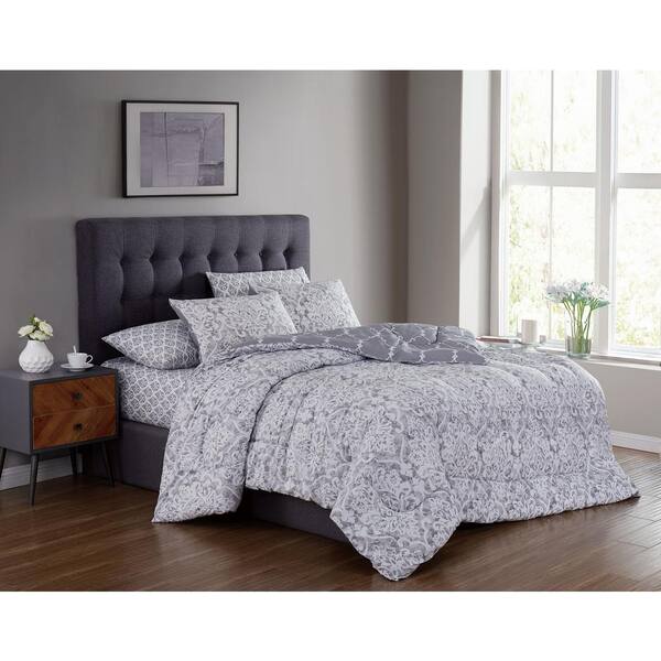 Addison House Edessa 7-Piece Gray King Bed in a Bag Set