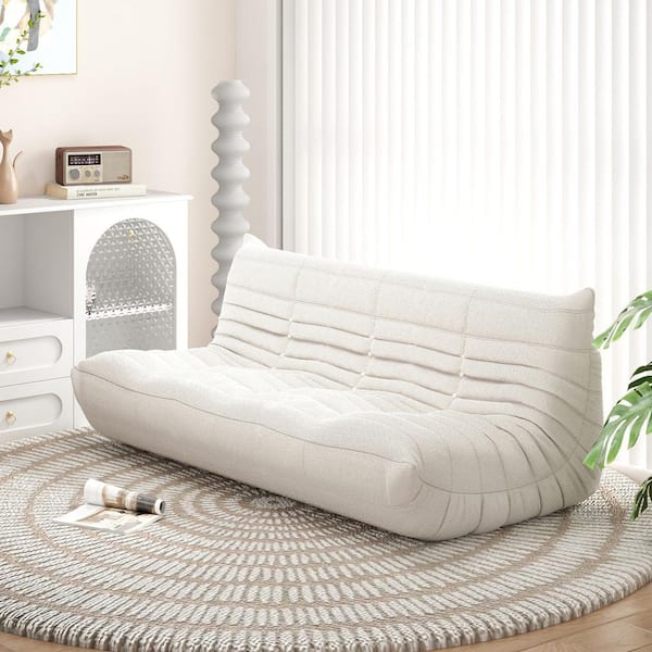 Caterpillar Modern Lazy Sofa, 69 in. Armless Velvet Memory Foam Curved 3-Seater Floor Sofa Couch in Beige