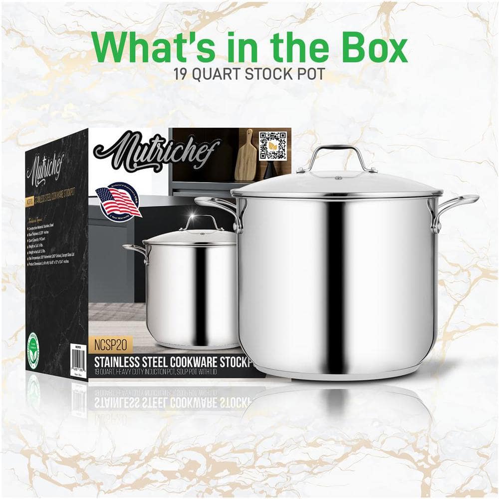 NutriChef 19-Quart Stainless Steel Stock Pot with Lid