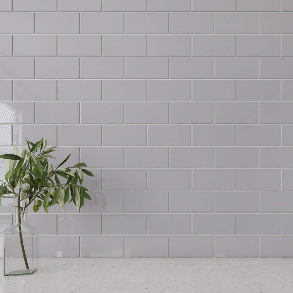 Giorbello Lavender Gray 3 in. x 6 in. x 8mm Glass Subway Wall Tile (5 ...