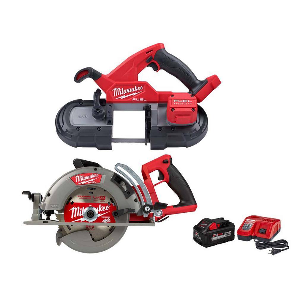 Milwaukee M18 FUEL 18V Lithium-Ion Brushless Cordless Compact Bandsaw  w/7-1/4 in. Circ Saw  8.0ah Starter Kit 2829-20-2830-20-48-59-1880 The  Home Depot