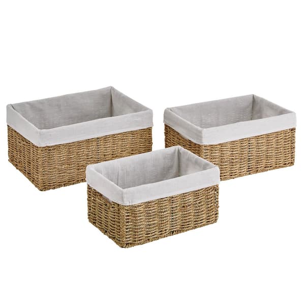 4 Pack Rectangular Wicker Storage Baskets with Liners - Small Decorative  Bins for Organizing Shelves (2 Sizes, Gray)