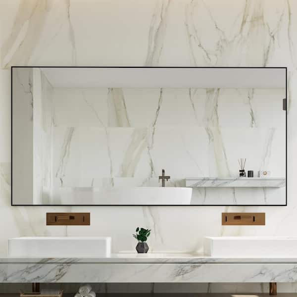 Klajowp 72 in. W. x 36 in. H Large Rectangle Aluminum Alloy Framed Wall Mounted Bathroom Vanity Accent Mirror in Black
