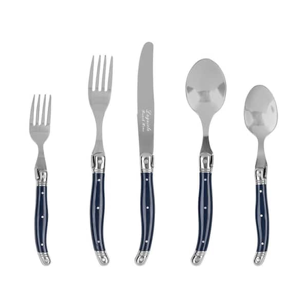 Laguiole Connoisseur 20-Piece 18/10 Stainless-Steel Flatware Set with Navy Handles