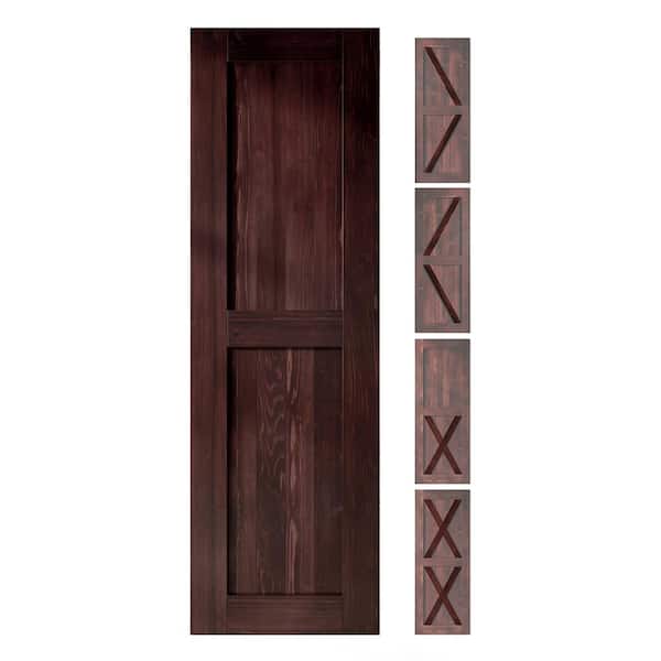 HOMACER 20 in. x 80 in. 5-in-1 Design Red Mahogany Solid Natural Pine Wood Panel Interior Sliding Barn Door Slab with Frame