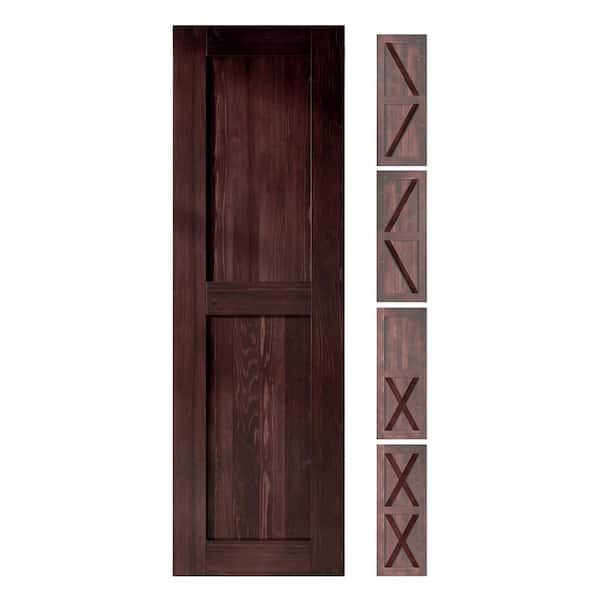 HOMACER 22 in. W. x 80 in. 5-in-1-Design Red Mahogany Solid Natural Pine Wood Panel Interior Sliding Barn Door Slab with Frame