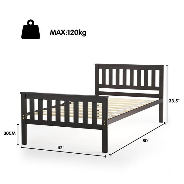 Costway Brown Twin Wood Platform Bed, Ikea Platform Bed Frame Twin Mattress