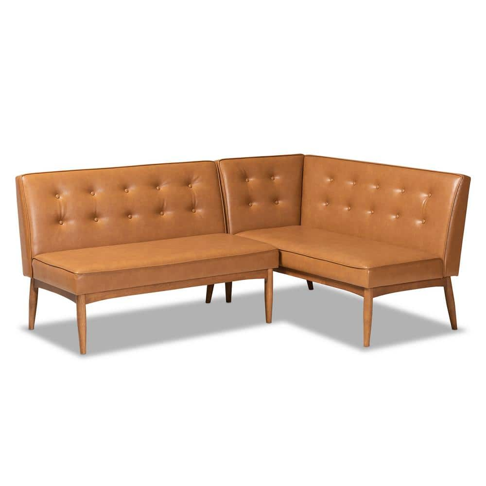 Baxton Studio Arvid Tan and walnut brown Dining Sofa Bench Set 175