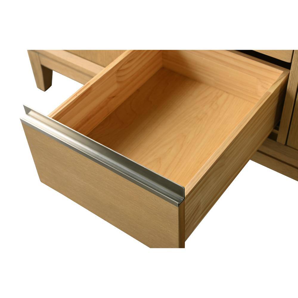 60" Natural Oak Double Sink Bathroom Vanity with Engineered Marble Top