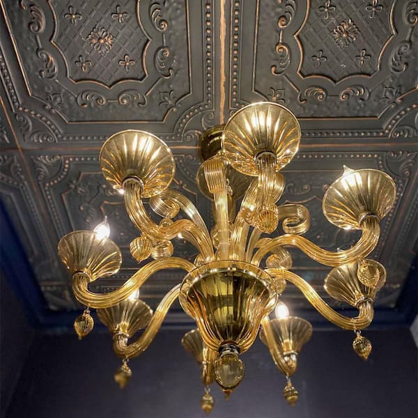 Elizabethan Shield Graphite Gold 2 ft. x 2 ft. PVC Glue Up or Lay in Faux Tin Ceiling Tile (300 sq. ft./Case)
