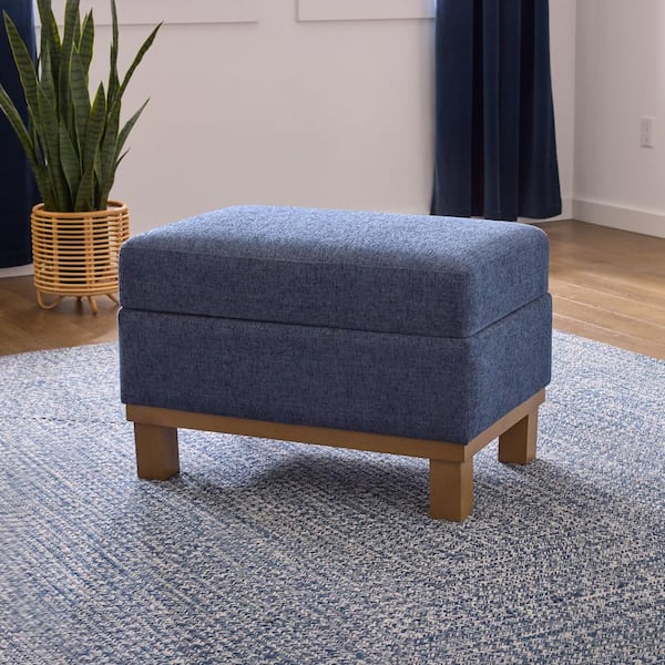 Brookside Kay Navy Polyester Rectangle Storage Ottoman with Wood Base