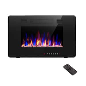 30 in. Recessed and Wall Mounted Electric Fireplace in Black, Remote Control, Adjustable Flame Color and Speed