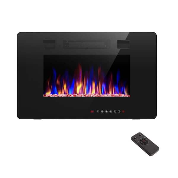 Edendirect 30 in. Recessed and Wall Mounted Electric Fireplace in Black, Remote Control, Adjustable Flame Color and Speed