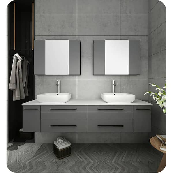 Sage 72 Double Sink Wall Mounted Modern Vanity