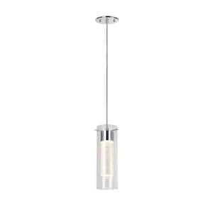 1-Light Integrated LED Chrome Mini Pendant with Clear Glass Shade
