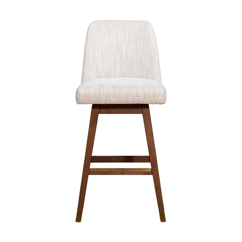 Amalie Beige Fabric Swivel Bar Stool with Brown Oak Wood Finish