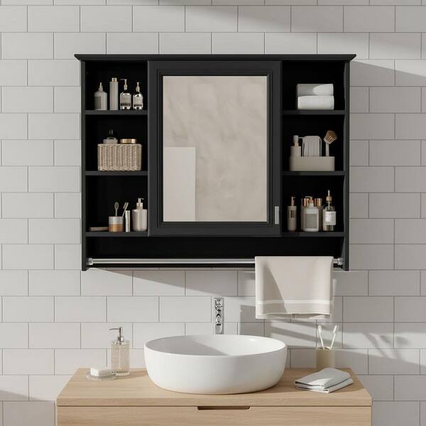 Lycvki 28.7 in. W x 36 in. H Black Rectangular Medicine Cabinet