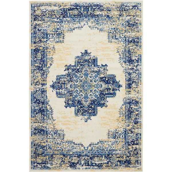 Nourison Grafix White 6 ft. x 9 ft. Persian Farmhouse Area Rug