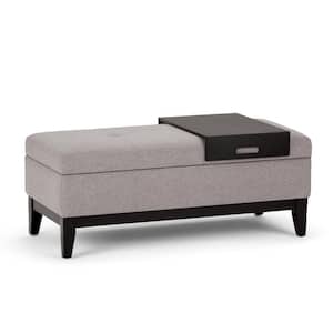 Oregon 42 in. Wide Contemporary Rectangle Storage Ottoman Bench with Tray in Cloud Grey Linen Look Fabric