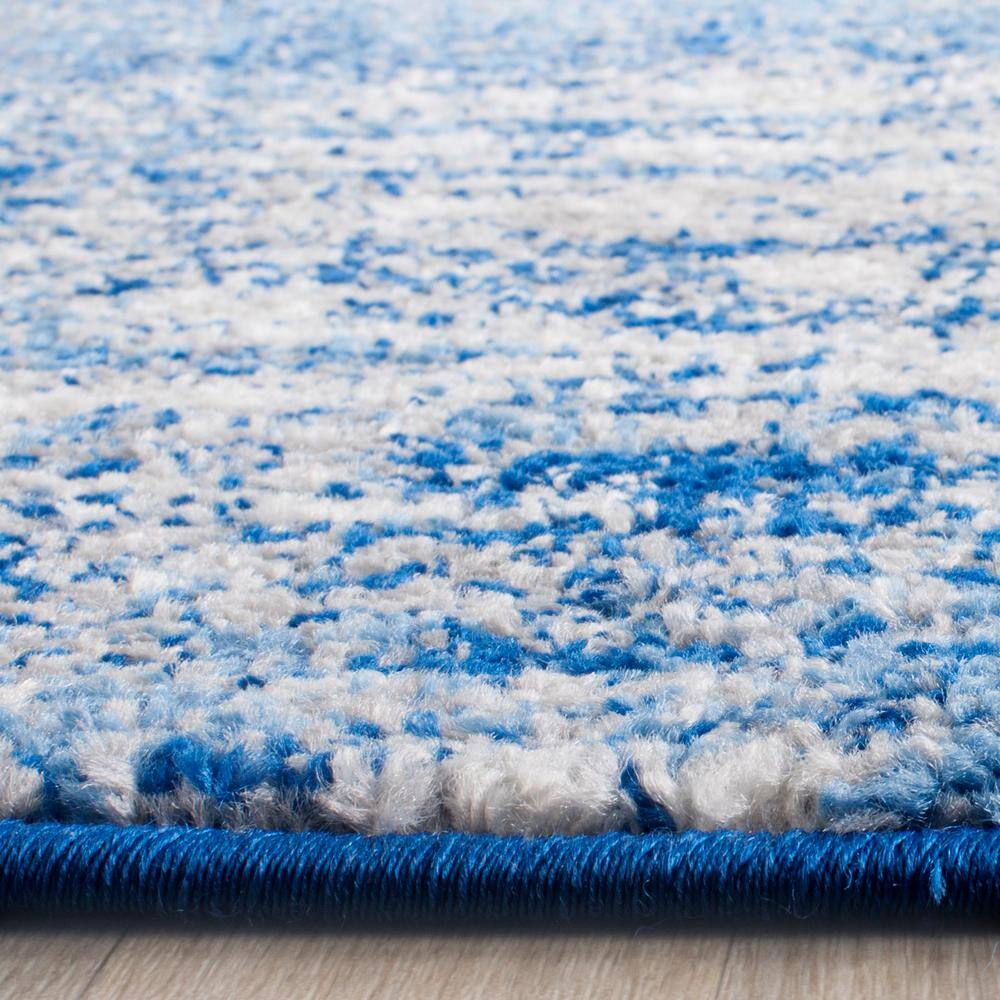 Silver and Blue Abstract Synthetic Runner Rug